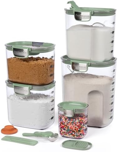 ProKeeper+ Airtight Food Storage Container Set – Clear Plastic Flour and Sugar Canister Set with Magnetic Accessories for Kitchen Organization (Pistachio, 9-Piece)
