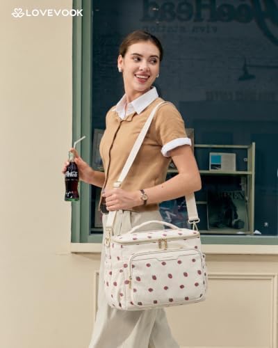 LOVEVOOK Corduroy Lunch Box for Women Wide Opening Cute Insulated Lunch Box