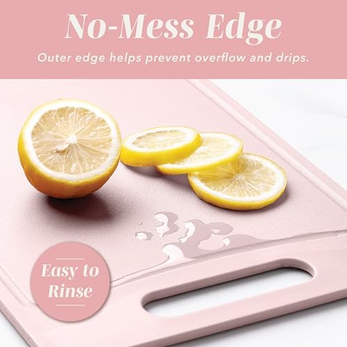 COOK WITH COLOR Non-Slip Cutting Board Set – Kitchen Essentials with Easy Grip Handle for Meat, Veggies, and Fruits, 4 Cutting Boards, Pink