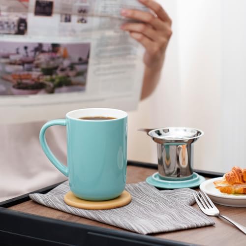 CEEFU 16oz Porcelain Tea Mug with Infuser, Lid and Coaster