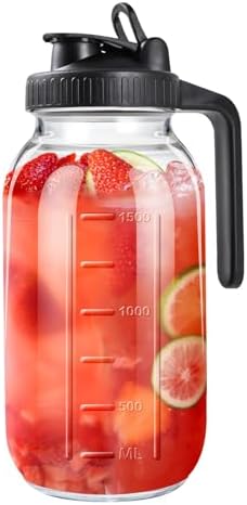 64oz Mason Jar Pitcher, Airtight & Leakproof Glass Pitcher with Lid