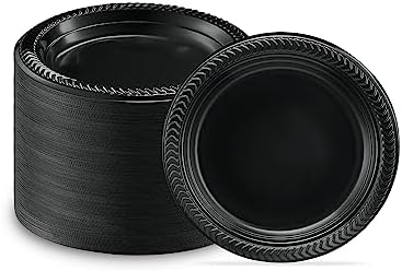 PLASTICPRO 400 PCS Black Plastic Plates Light Weight 6 Inch Plastic Dessert Plates Black Plates Disposable for Party and Wedding