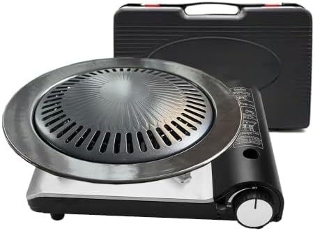 Detachable Grill Pan & Butane Stove Combo with Safety Auto-Eject | Portable Suitcase Design for Camping, Tailgating, Picnics, Indoor/Outdoor Cooking & Hot Pot
