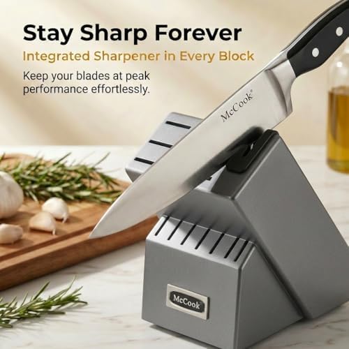 McCook Knife Set Sharp Kitchen Knife Block Set w Built-in Sharpener