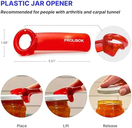 Jar Opener for Seniors with Arthritis, Plastic Jar Lid Opener for Weak Hands, Jar Opener Tool 5.5 inch – Red