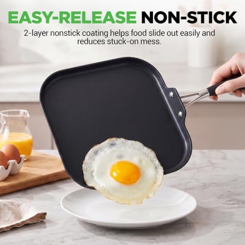 NutriChef 11-Inch Square Griddle Pan | Nonstick with Induction Base