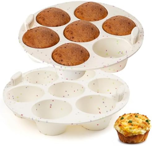 Silicone Muffin Pan for Air Fryer Oven Instant Pot, Nonstick 7 Cups Easy To Handle BPA Free for Baking Egg Bites Muffin Tart Cupcake Mini Quiche 2 Pack Confetti