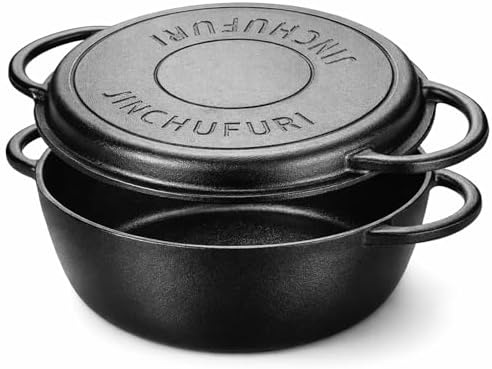 3.5QT Cast Iron Dutch Oven with Skillet Lid, 2-in-1 Cookware Set