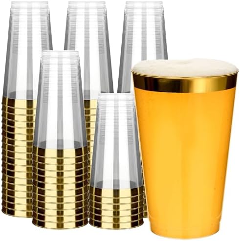 RACETOP 200 Pack 16 oz Gold Rimmed Plastic Cups