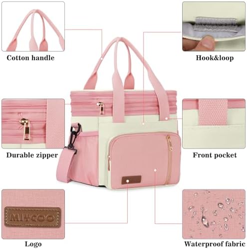 MIYCOO Lunch Bag for Women & Men, Expandable Double Deck Lunch Box, 15L