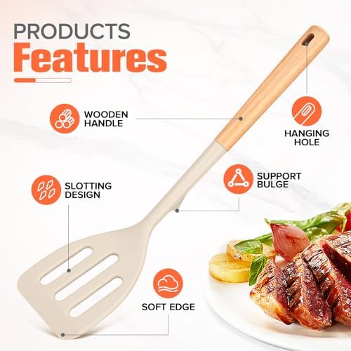Extra Large Silicone Spatula Turner Set with Wooden Handle
