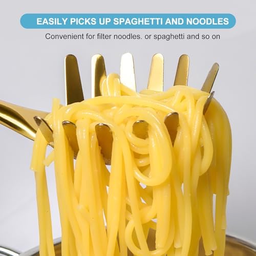 Gold Soup Ladle and Spaghetti Spoon Set - 18/10 Stainless Steel Soup Spoon，Pasta Strainer, 13.8" Kitchen Utensils for Cooking，Stirring, Serving Pasta, Soup & Sauce, Perfect Gifts