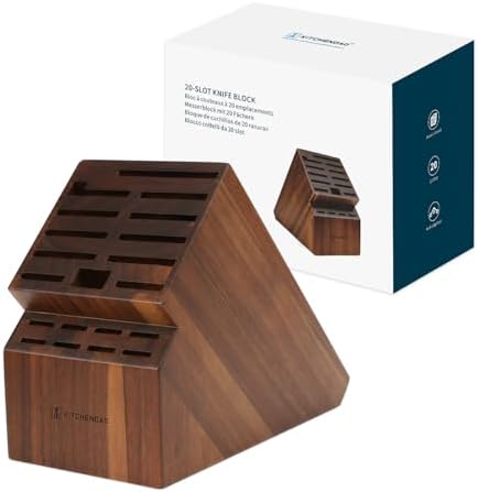 KITCHENDAO 20 Slot Acacia Wood Knife Block without Knives, Universal Knife Holder for Kitchen, Holding Multiple Types of Knives, Countertop Butcher Block Knife Stand for Easy Kitchen Storage