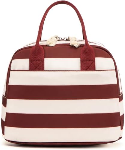 LOVELYWIND Lunch Box for Women, Insulated Lunch Bag, Red Striped Tote