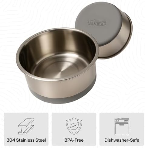 GORILLA GRIP Dog Bowls, Food Grade Stainless Steel, Set of 2, 6 Cup, Gray