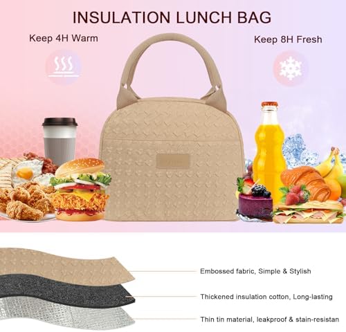 Joymee Lunch Bag Women Insulated Lunch Box Reusable Leakproof Large Spacious Cooler Tote for Women Men Adult for Work Office Travel Picnic -Khaki