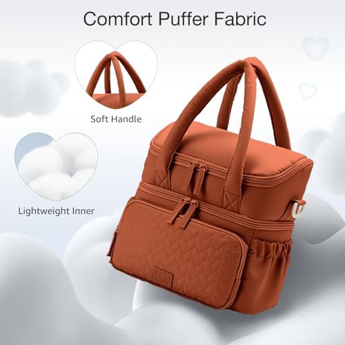 Double Deck Lunch Bag for Women, Burnt Orange-L
