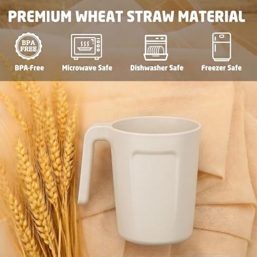 Wheat Straw Cups 16 OZ, Unbreakable Coffee Cups Set of 6 - White