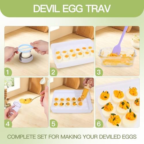 90 Deviled Egg Containers with Lid (Set 3),Plastic Easter Deviled Egg Tray Carrier with Handl Injector Piping Tool,Clear Storage Deviled Egg Platter Holder for Refrigerator Party Picnic Party Events
