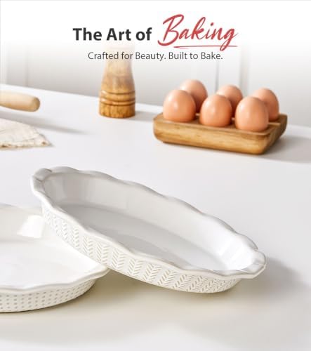 Lareina 9 Inch Ceramic Pie Pan, 36oz Pie Plate for Baking with Recipe Book