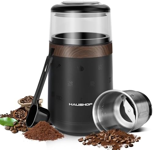 HAUSHOF Electric Coffee Grinder, One Touch Coffee Bean and Spice Grinder