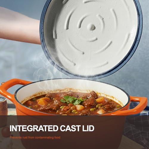 Overmont Enameled Cast Iron Dutch Oven - 5.5QT Pot with Wide Handles Lid Cookbook & Cotton Potholders - Heavy-Duty Pre-Seasoned Cookware Oven Safe to 500°F for Braising, Stews, Roasting, Sourdough Baking