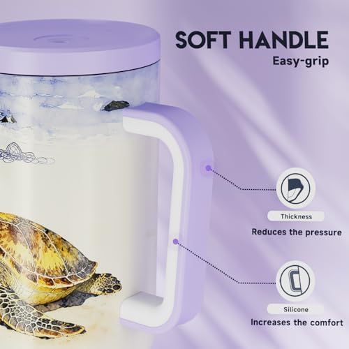 Meoky 40 oz Tumbler with Handle and Straw: Stainless Steel Insulated Tumbler with Lid and Straw - 100% Leak Proof Tumbler for Car Cup Holders - Travelers Commuters Workers, Sea Turtle