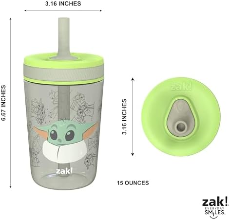 Zak Designs Star Wars The Mandalorian Kelso Toddler Cups For Travel or At Home,Durable Plastic Sippy Cups With Leak-Proof Design is Perfect For Kids (Baby Yoda, Grogu),2 Count, 15 Ounces (Pack of 12)