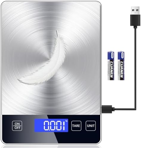 Food Kitchen Scale, Digital Food Scale 33lb Digital Kitchen Scale Precisely Measures Grams and Ounces for Meal Prep Baking and Cooking, Rechargeable 304 Stainless Steel Kitchen Scale LCD Display