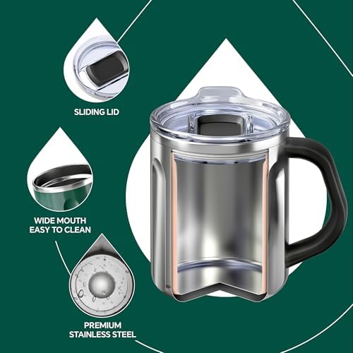 Ideus 16 oz Insulated Coffee Mug with Lid and Handle (Deep Green)