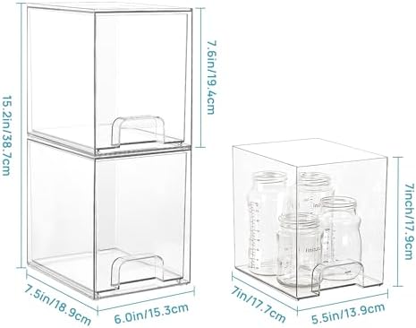 Vtopmart Clear Stackable Storage Drawers, 4 Pack Tall Plastic Organizers