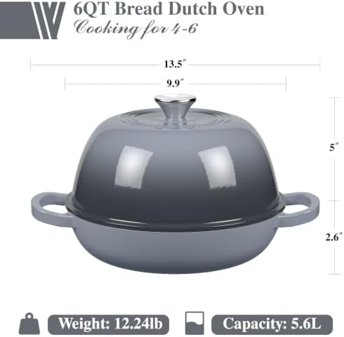 Umite Chef 6QT Enameled Cast Iron Dutch Oven for Bread Baking