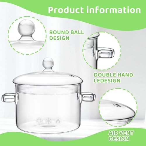 Glass Pots for Cooking on Stove, 1.5L/50oz Glass Cooking Pot with Lid, Heat-Resistant Simmer Pot for Stove Potpourri, Saucepan Pot FIts for Cooking, Soup, Milk, Tea.