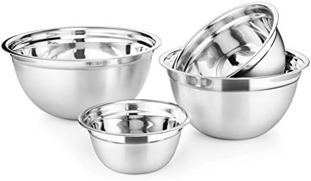 AVADOR Premium Stainless Steel Mixing Bowls, Set of 4 Stainless Steel Mixing Bowl Set, Easy To Clean, Space Saving, Great for Cooking, Baking, Prepping 0.74qt 1.4qt 3qt 5qt (4 pc German Mixing Bowl)