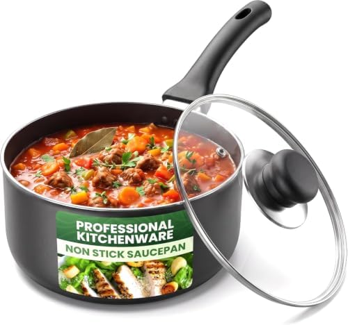 Utopia Kitchen Saucepan 2 QT Detachable Handle with Lid Grey Black