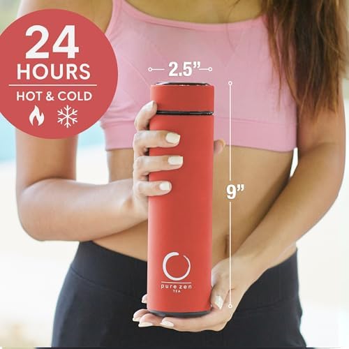 Pure Zen Tea Insulated Tea Infuser Bottle, 15 oz, Tea Thermos with Infuser