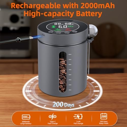 Automatic Vacuum Coffee Canister, 1.3L Airtight Food Storage Container