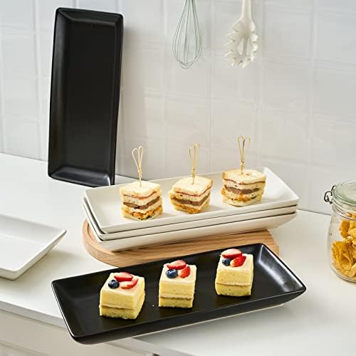 Gomakren 14 Inch Black Porcelain Serving Platters Set of 4 for Serving Food