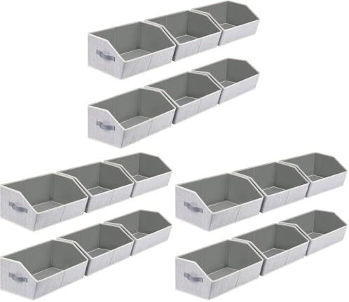 Homsorout Closet Organizers Bins 18 Packs - Large Closet Shelf Organizer with Handles, Fabric Trapezoid Storage Bins, Collapsible Storage Cubes for Clothes, Towels, Light Gray