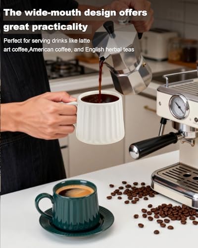 Ceramic Coffee Mug and Saucer Set-11.5 oz White Coffee Cup with Saucer for Office,Home,Cafe - Microwave & Dishwasher Safe - Perfect for Latte, Cappuccino,Tea-Gift for Coffee Lovers Men Women