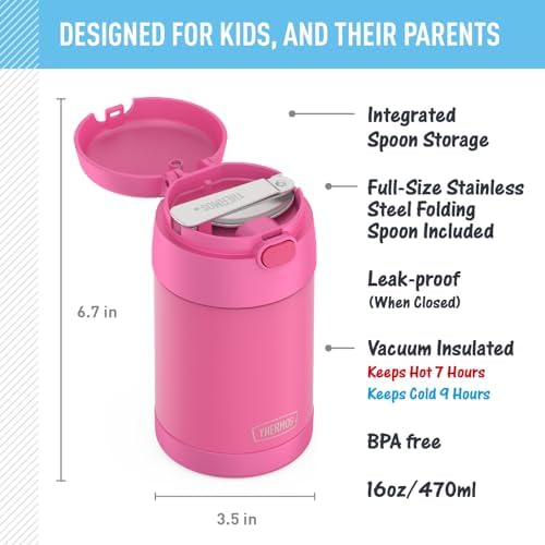 THERMOS FUNTAINER Food Jar with Spoon, 16oz, Neon Pink