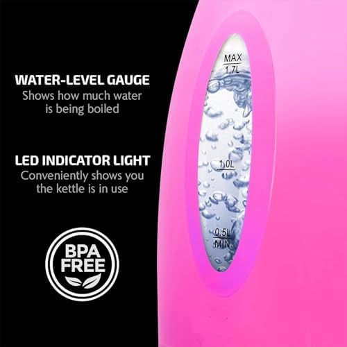 OVENTE Electric Kettle,1.7L Fast Boiling Water Heater for Coffee or Tea,BPA Free with Water Level Gauge,Auto Shut-Off,Boil-Dry Protection,Indicator Light and Removable Filter,Pink KP72P,(Pack of 12)