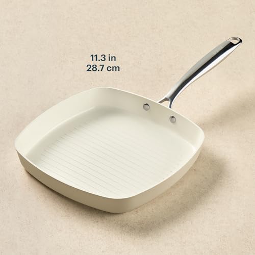 Pyrex 11-Inch Grill Pan Ceramic Cookware with Stainless Steel Handles