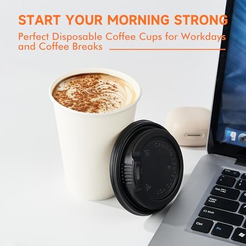 METAPRINT 100 Pack 12 oz Disposable Coffee Cups with Lids,White
