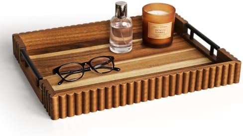 Serving Tray for Coffee Table Decor, 16.7" Decorative Ottoman Tray, Natural