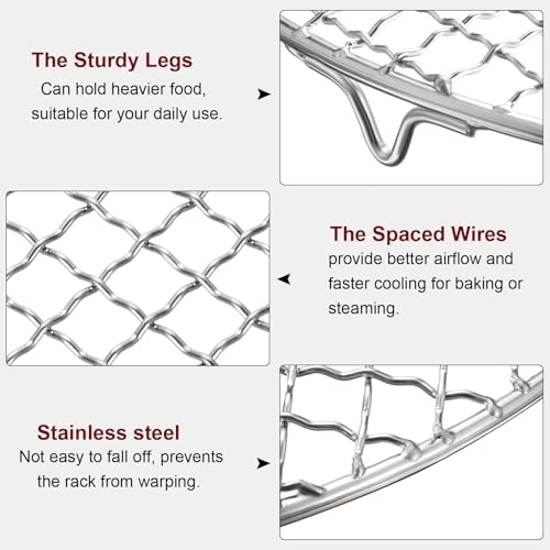HARFINGTON Round Cooking Rack 15-inch Stainless Steel Cross Wire Barbecue Grill Net with 20mm Legs for Cooking Baking Steaming BBQ