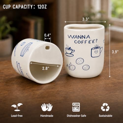Ceramic Travel Mug with Half Lid 12oz, Aesthetic Coffee Cup