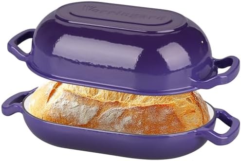 VORRINGARD Enameled Cast Iron Sourdough Bread Oven, Dutch Oven, Loaf Cast Iron Bread Pan for Homemade Bread Baking, Meatloaf Pan with Lid, 5QT, Purple