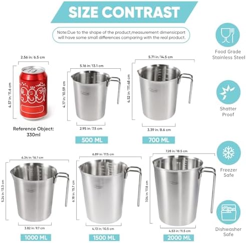 Newness 5-Pack Stainless Steel Measuring Cups Set, Metal Measuring Cup