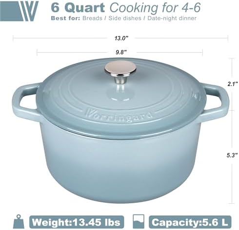 VORRINGARD Enameled Cast Iron Dutch Oven Pot with Lid, for Bread Baking, Round Bread Oven- include Sourdough Bread Baking Supplies Set, 6QT, Sea Salt